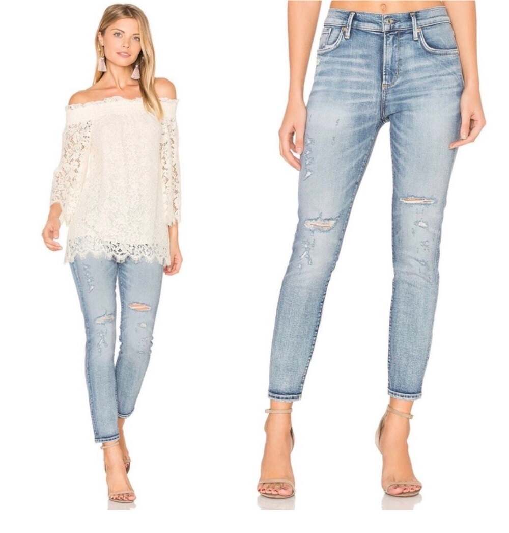 AGOLDE Sophie High Rise Skinny Jeans in Distressed Light Wash 28
